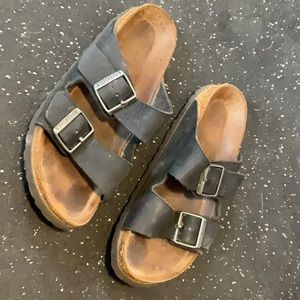Black leather Birkenstocks